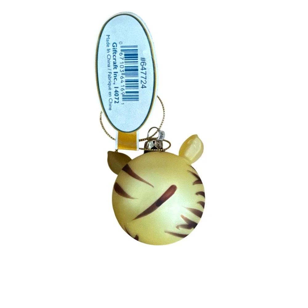 Vintage‎ Giftcraft Glass Cat Ornament Tiger Kitty Yellow Striped Holiday 647724